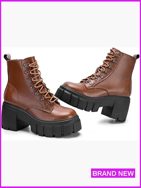 Shoes - Combat Boots Chunky Platform Lace Up Side Zipper Ankle Booties Lightweight